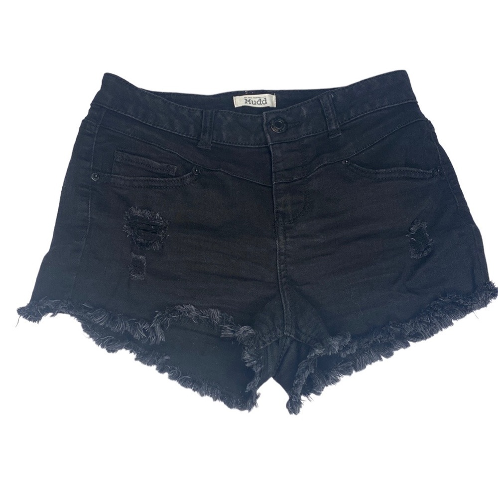 MUDD DISTRESSED BLACK JEAN SHORTS SIZE 7